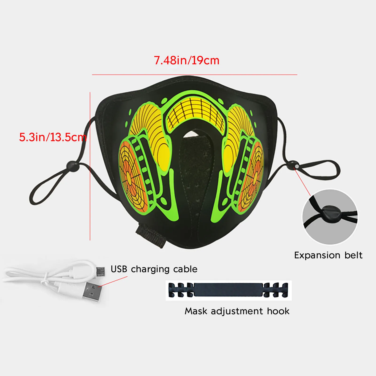 

Personalized Pattern Luminous Voice Controlled Mask Halloween Glowing Helmet Fire Festival Party Glowing Cosplay Masks masque