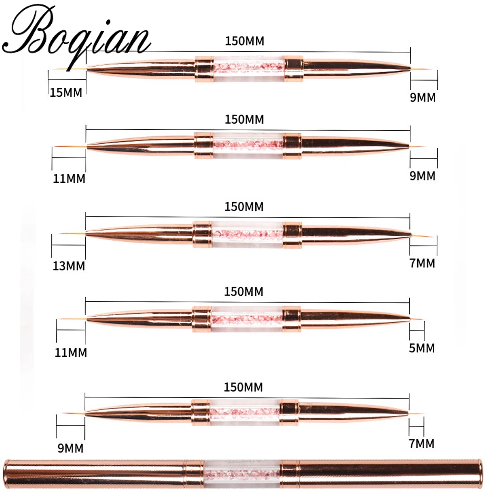 Кисть для маникюра BQAN розовое золото двойная головка розовый кристалл ручка