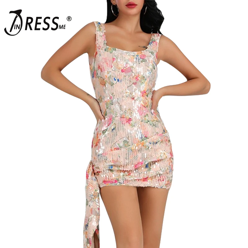 Женское вечернее платье без рукавов INDRESSME Клубное облегающее мини на бретелях с