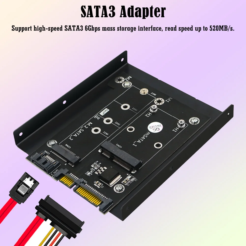 

Msata/M2 to SATA3 Adapter 2 in 1 6Gbps High Speed MSATA / M.2 NGFF SSD 2230-2280 to Dual SATA 3 Converter Card Hard Disk Bracket