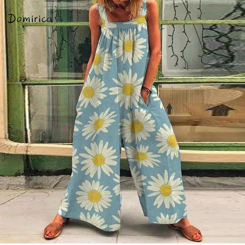 

Female Jumpsuit Summer Print High Waist Loose Casual Suspenders Jumpsuit Streetwear Big Bell Bottoms Jumpsuit Women Pants