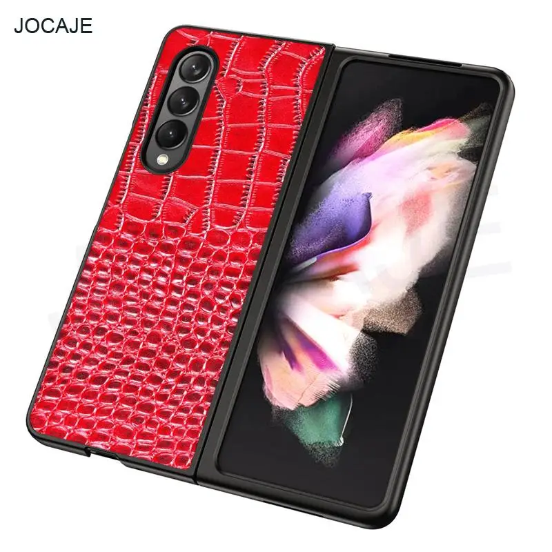 business crocodile pattern leather phone case for samsung galaxy z fold 3 5g shockproof hard back cover for samsung z fold3 capa free global shipping