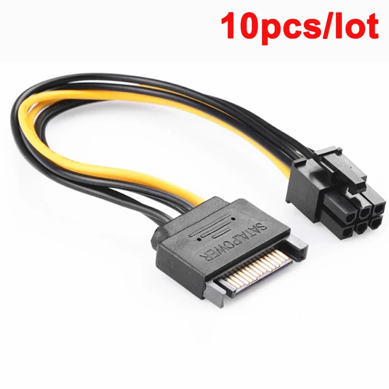10 шт. 15pin SATA папа к PCIe 6pin Мужской адаптер кабель PCI-Express GPU видеокарта питания