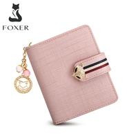 foxer card holder split leather womens wallets designer coin purse girls zipper wallet high quality short wallet with pendant