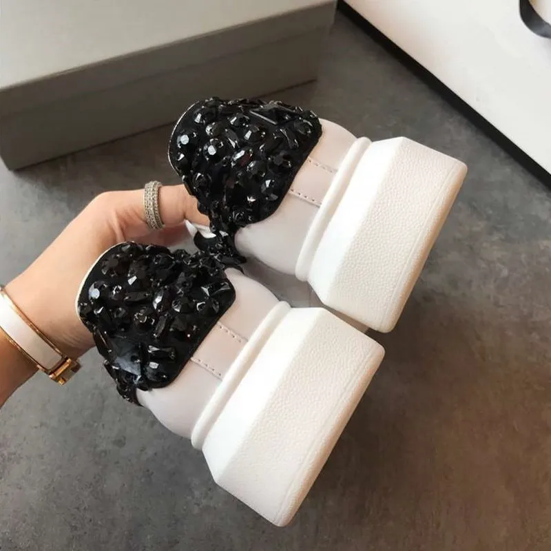 Женские туфли алмазы Спорт на открытом воздухе обувь белая плотная из