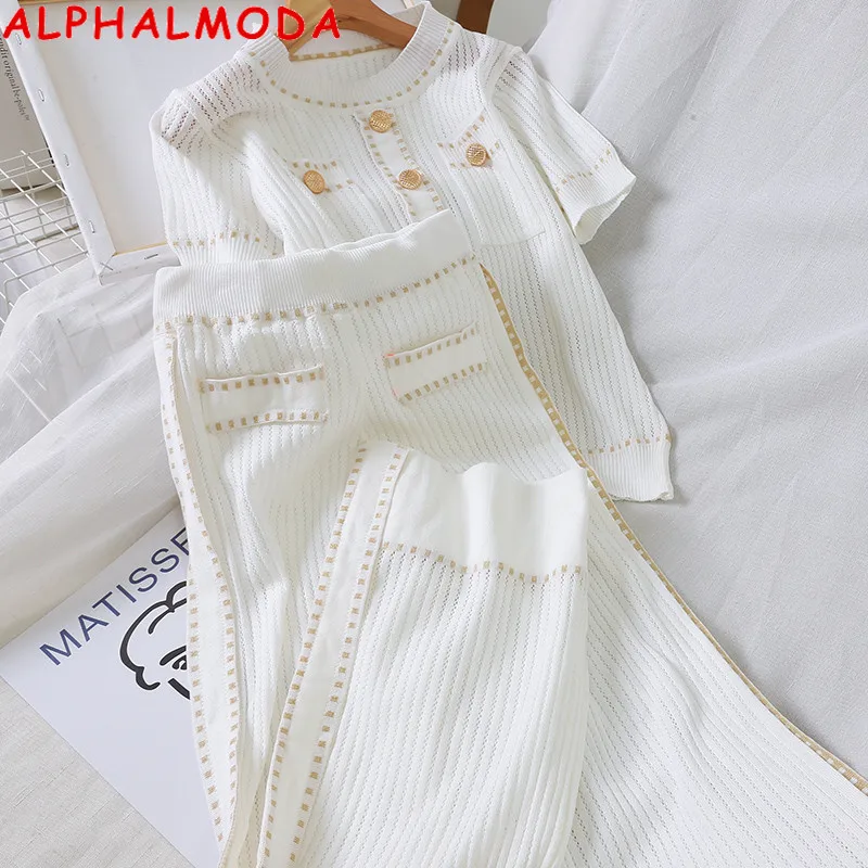 Женский костюм ALPHALMODA пуловер с короткими рукавами однобортный джемпер + брюки