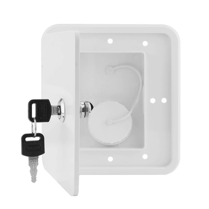 

White Gravity Water Inlet Accessories Square with Keys Hatch Cover Water Intake Lockable RV Trailer Caravan Parts