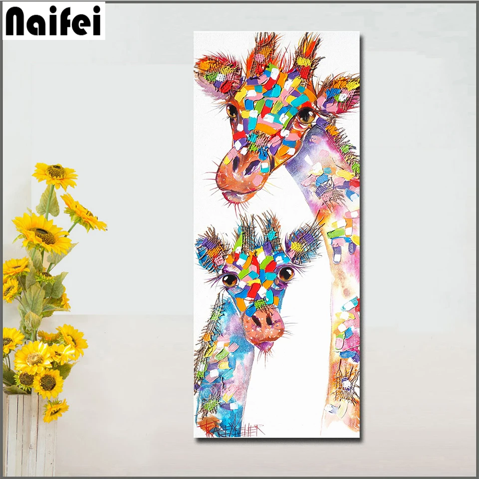 Алмазная живопись 5D с изображением жирафа цветов полноразмерная круглая Вышивка