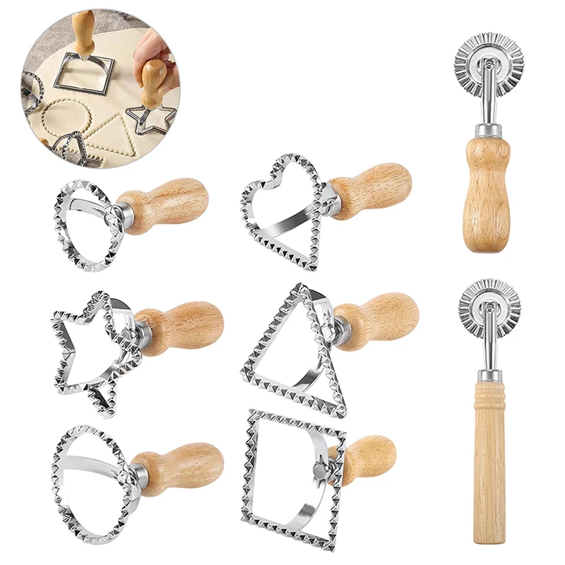 

DIY Cutter Biscuit Mold With Wooden Handle Pastry Food Fondant Baking Mold Tool
