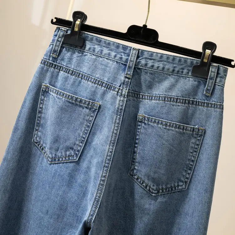 

2020 Spring Autumn High Waist Straight Jeans Women Blue Casual Loose Wide Leg Jeans Trousers Palazzo Pants Plus Size 4XL F191