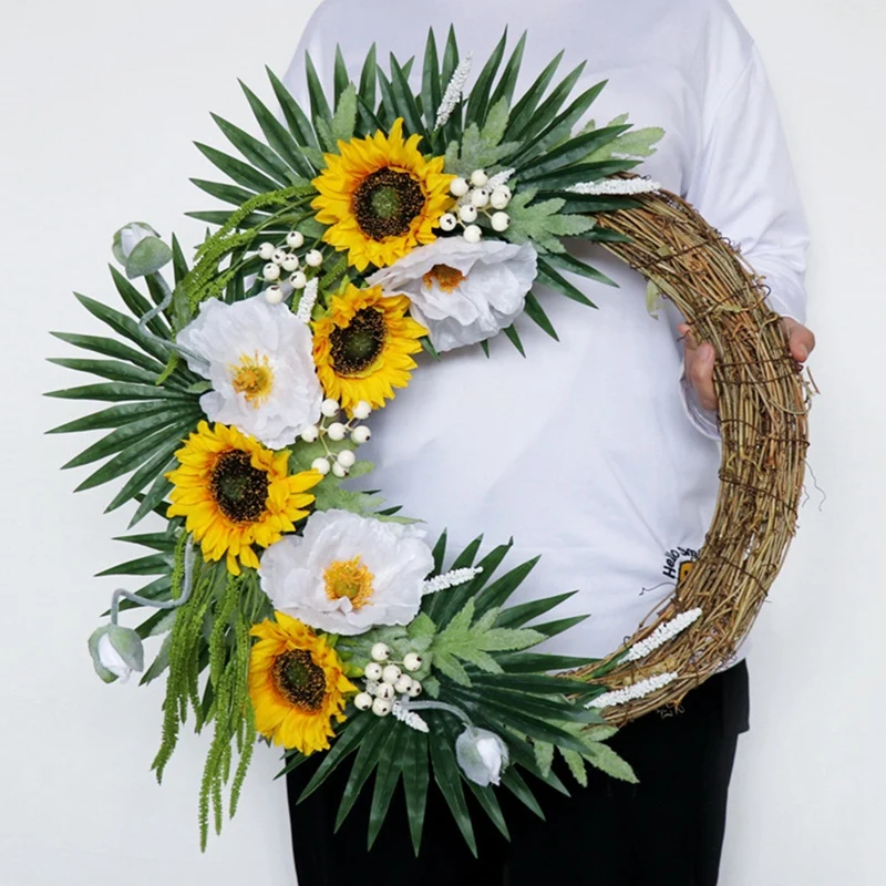 

Artificial Sunflower Wreath, Autumn Fall Wreath for Front Door Wall Window Wedding Party Farmhouse Home Decor-ABUX