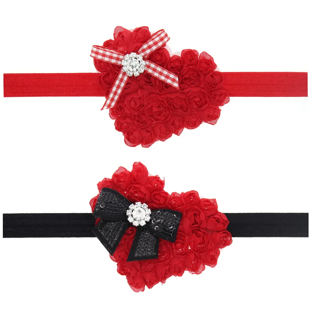 Mini Lattice Bow Chiffon Love Rose Valentine's Day Christmas Hair Elastic Headbands Girls Hairband For Baby Accessories | Аксессуары