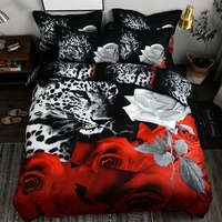 reactive printed 3d bed set 3d bedding set linen queen bedclothes duvet cover set red black rose coverlet