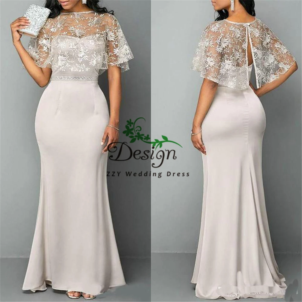 

Mother Of Bride Dresses Mermaid Strapless Lace Satin Backless Wedding Guest Dress With Wrap Floor Length Robe De Soiree Wedding