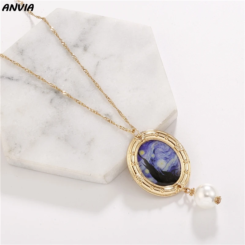 Винтажное длинное ожерелье для женщин с изображением Ван Гога масляной живописи