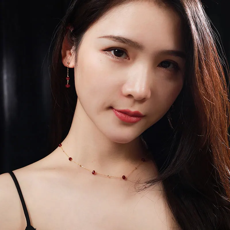 

DAIMI faceted ruby earrings simple authentic earrings 14k Gold Injection Genuine Gemstones gold for girlfriend