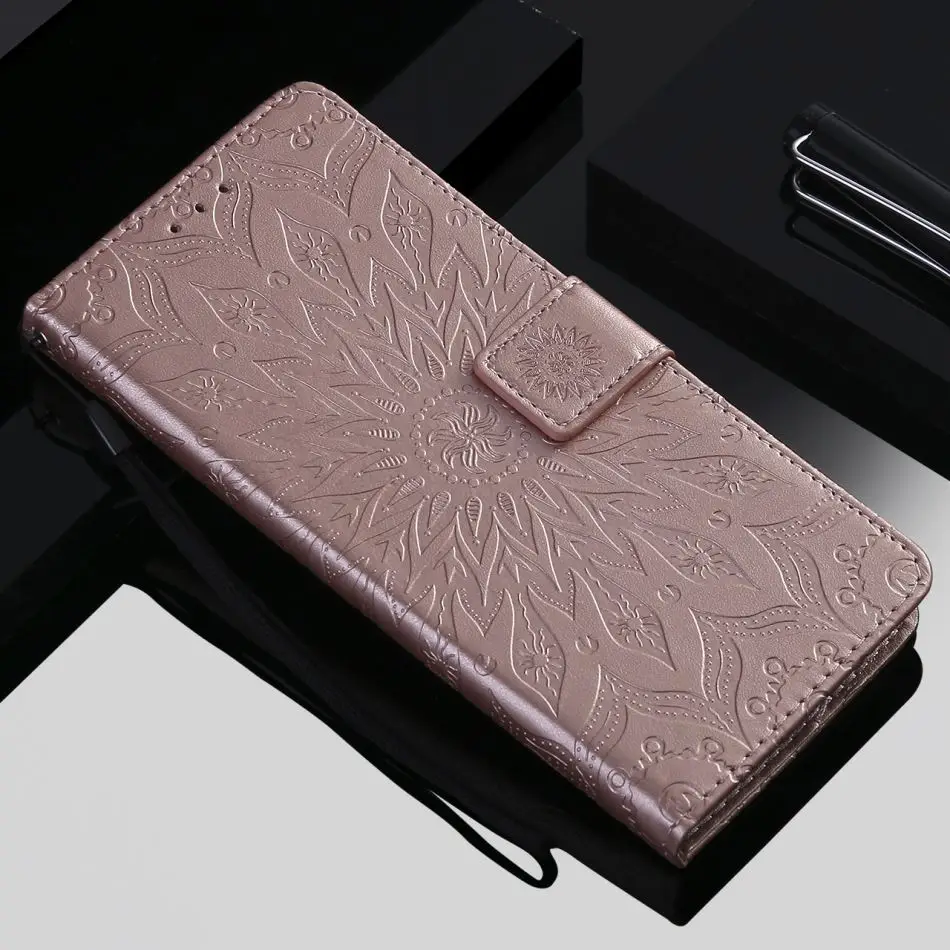 Кожаный чехол со слотом для карты тиснения Samsung A8 плюс 2018 J330 J530 J730 подсолнечника