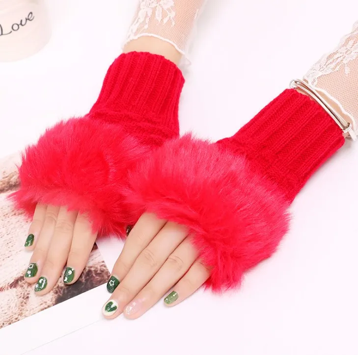 Подлинная Мода Леди Рук Твердые запястья зимние теплые без пальцев перчатки из