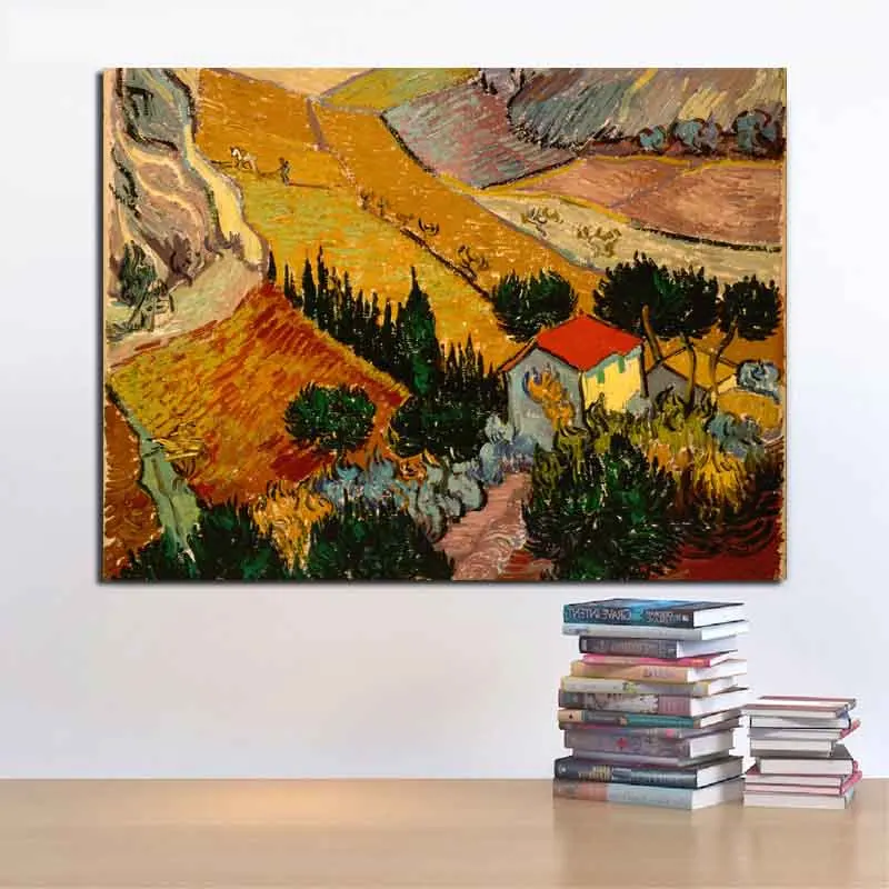 

Van Gogh Landscape With House And Ploughman Art Canvas Poster Painting Wall Picture Print Modern Home Bedroom Decoration Artwork