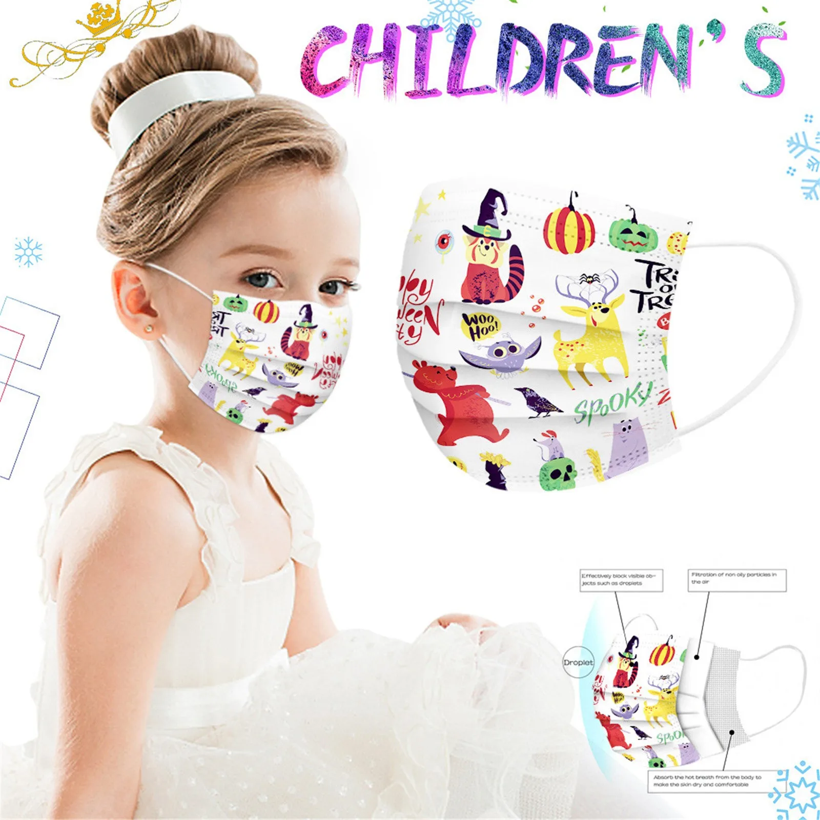 

PM 2.5 Dust Mouth Cover Washable Reusable Mouth Masks Children's Cartoons Halloween Mask Disposable Face Mask Ear Loop 50PCS