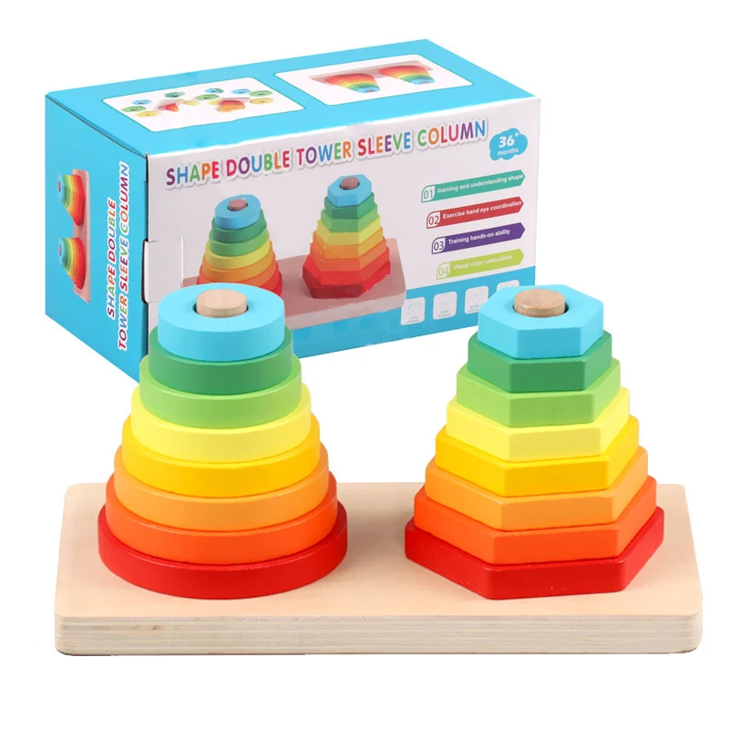 

Wooden Puzzle Game Kids Toys Rainbow tower pyramid Nesting Stacking Baby Shape Games Toy Children DIY Birthday Present For Baby