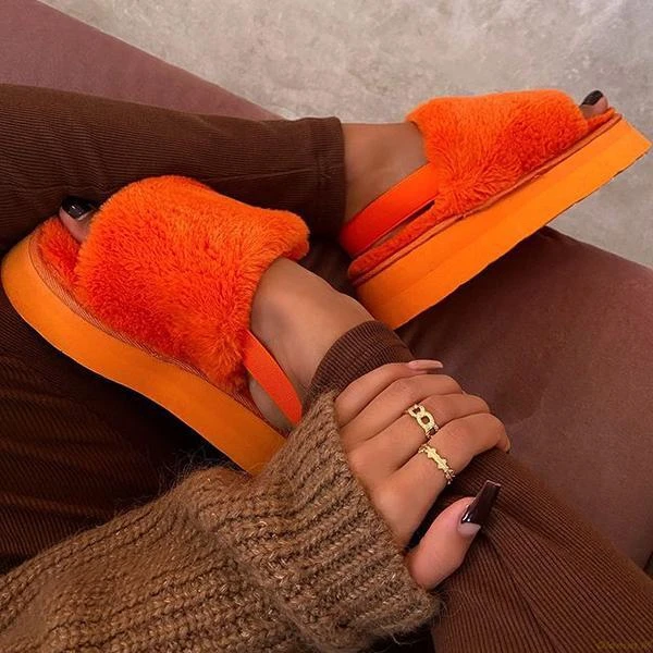 

Hot Hairy women 2021 thick-soled mid-heeled hairy shoes large size single layer wool home durable non-slip sandals ms slippers