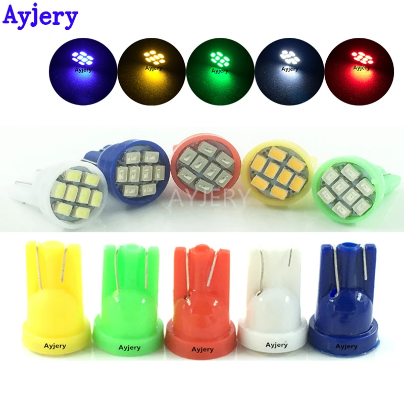 

AYJERY 100PCS DC 12V/24V T10 8 SMD LED 1206 3020 8SMD w5w 194 168 Auto Car Wedge Clearance Light bulb Lamp Car Styling White
