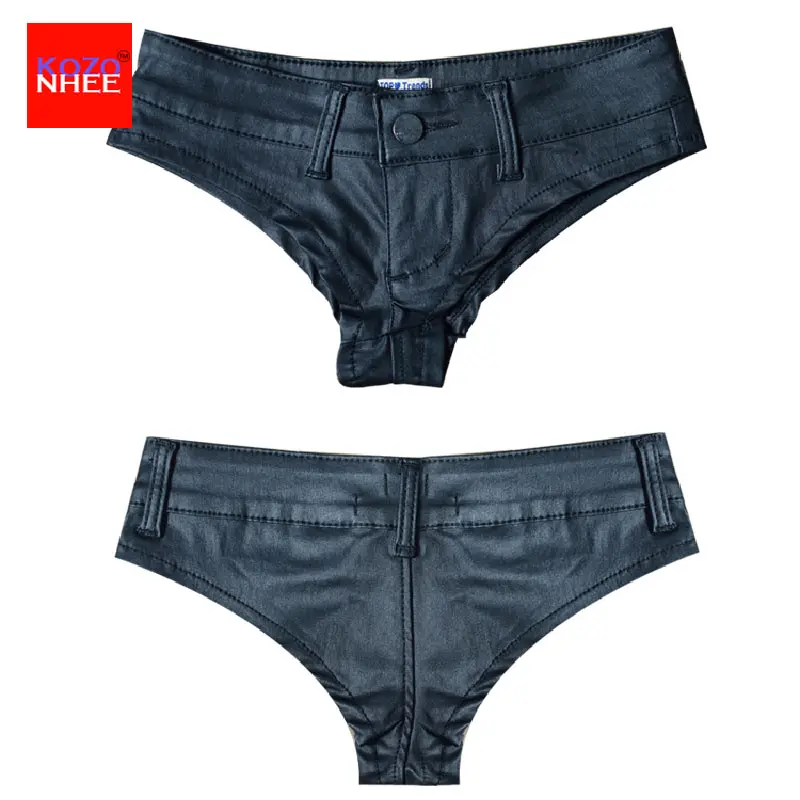 Женские пикантные эластичные шорты из искусственной кожи с заниженной талией