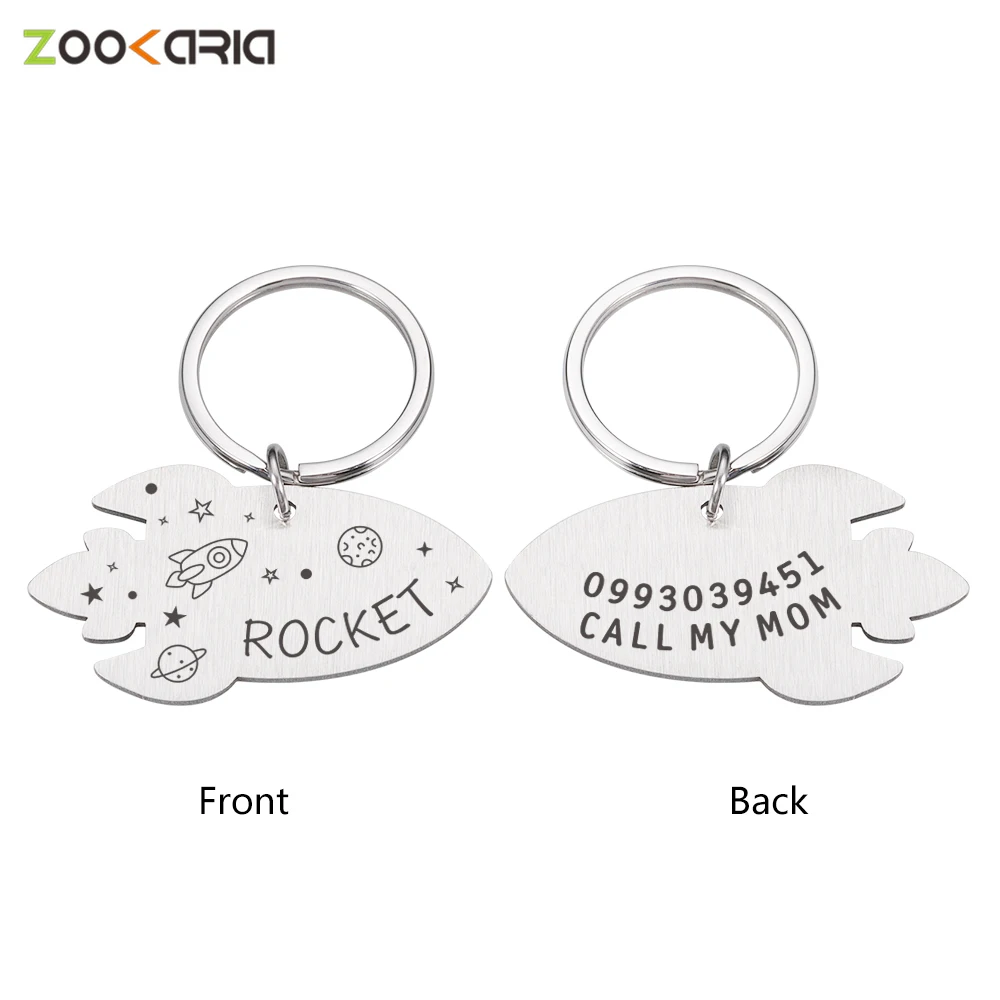 

Customized With Name Plate Engraved Pet Tags Personalized Fun Metal Label With Rocket Planet Free Lettering Dog Tag Small Medium