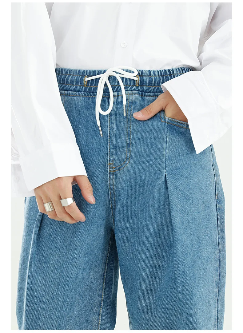 

Male Streetwear Hiphop Vintage Fashion Loose Ankle-length Jeans Pants Men Elastic Waist Casual Denim Pant