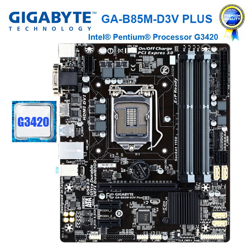 GIGABYTE GA B85M D3V Plus с процессором G3420 десктопная материнская плата B85 Socket LGA 1150 DDR3 32 Гб