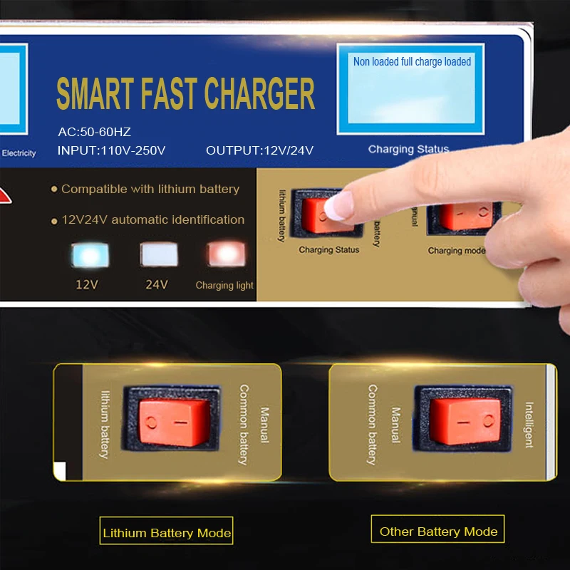 English LCD 400W Lead Acid Lithium Battery Charger for 12V 24V Car Motorcycle Truck Auto Motor Professional Power Charging