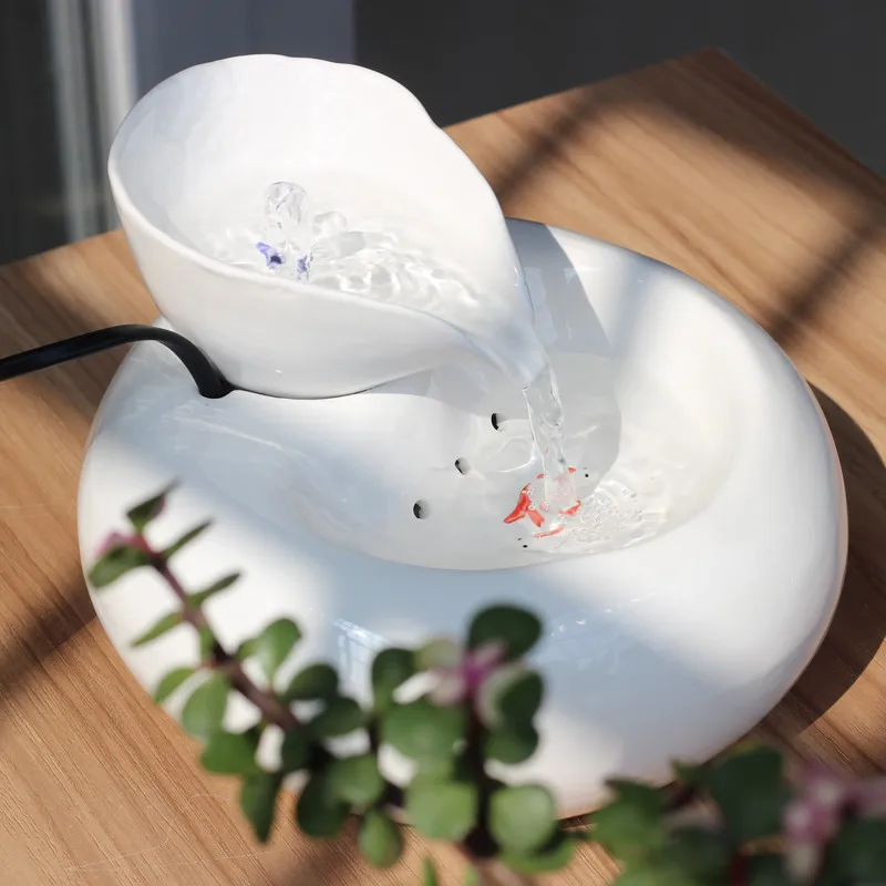 A White Керамический фэн шуй фонтан воды автоматический цикл ремесло подарок офисный Настольный декоративный водный Пейзаж украшения для дома - Цвет: A White