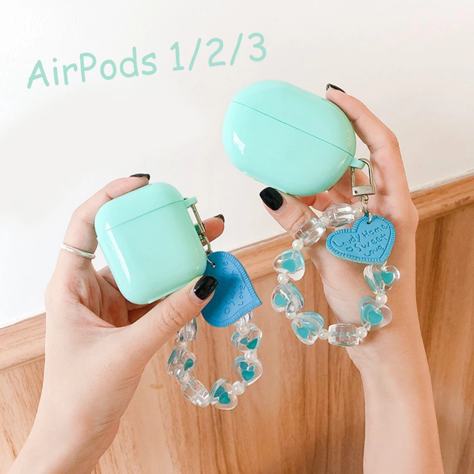 

ins love heart Bracelet Case For apple AirPods 1/2 Case Cute Bells chain candy Earphone Cover AirPods PRO silicone airpods 2