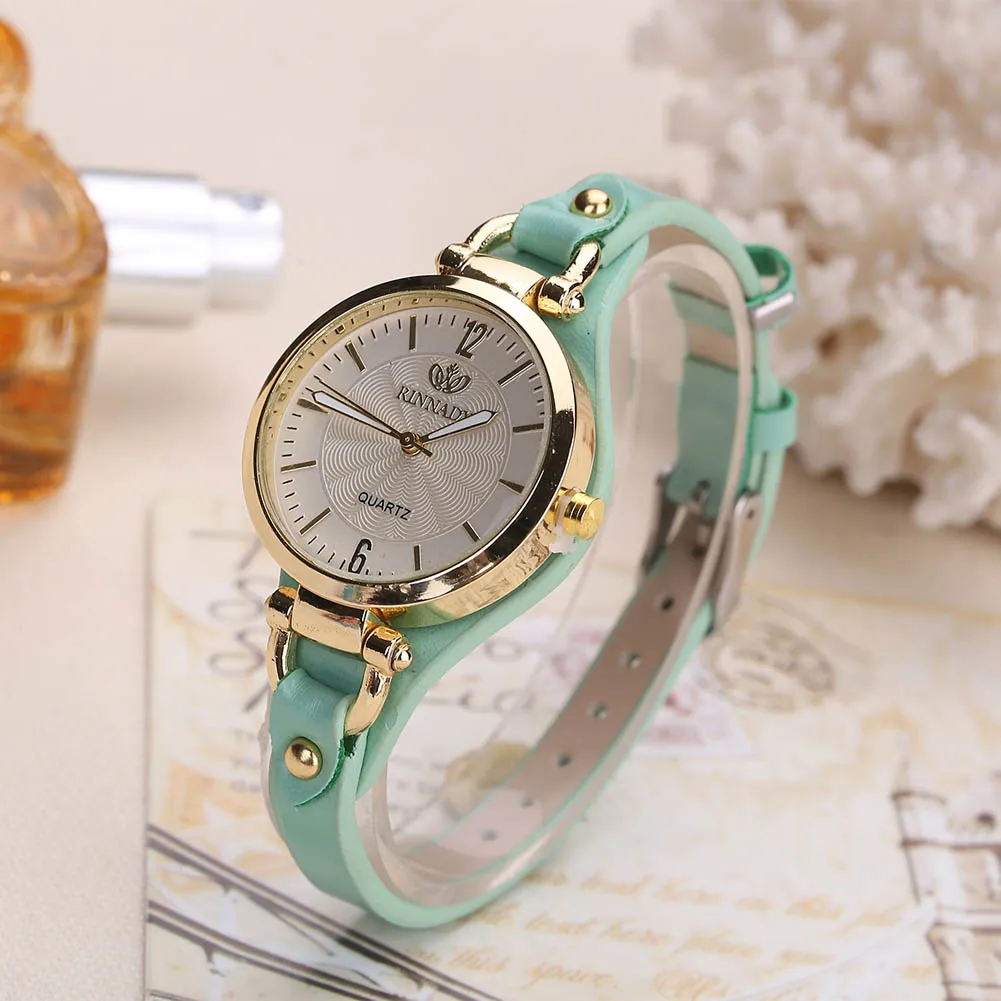 

Women Casual Watches Round Dial Rivet PU Leather Strap Wristwatch Ladies Analog Quartz Watch Gift NIN668