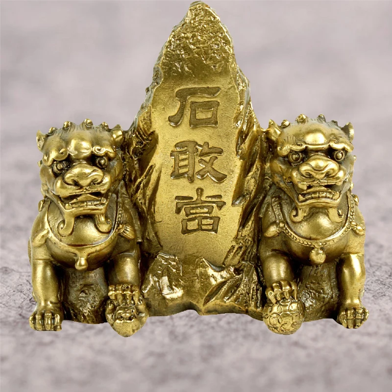 

Golden Feng Shui double lion crafts Statue Figurine Good Lucky Ornaments For Home Office