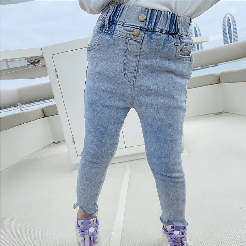 

WLG Girls Fall Jeans Kids Denim Blue Solid Skinny Jean Baby Girl Fashion All Match Trousers for 2-6 Years