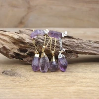rough amethysts nugget pendants healing crystal necklaceraw purple quartz natural stone charm women jewelry dropshipqc3085