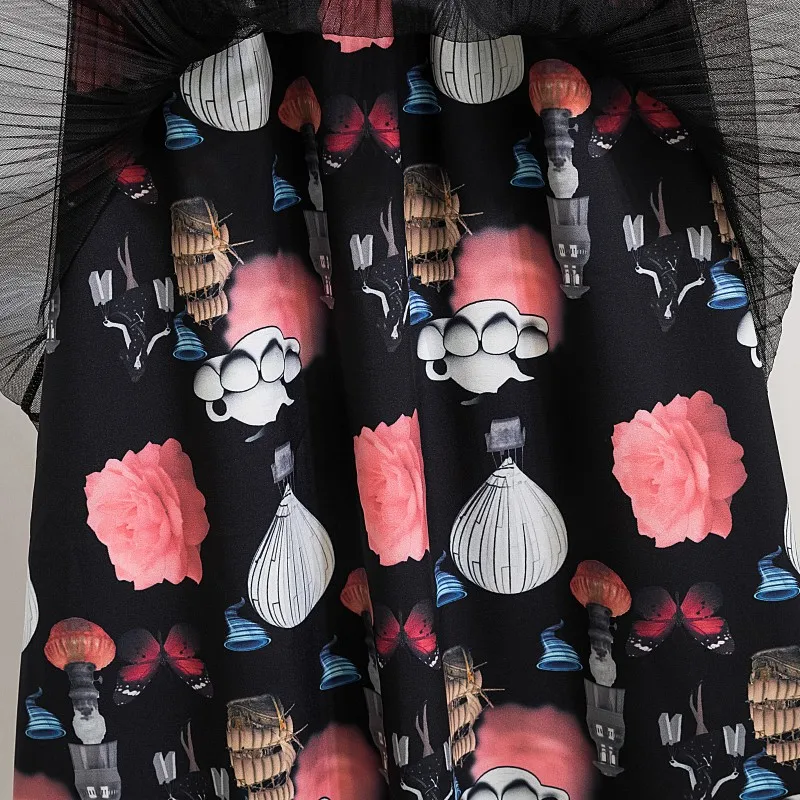 

2020 Summer New Midi Skirt Large Size Overskirt Printed Pattern Tulle Skirt Women's skirt Pleated Casual Pleated Casual