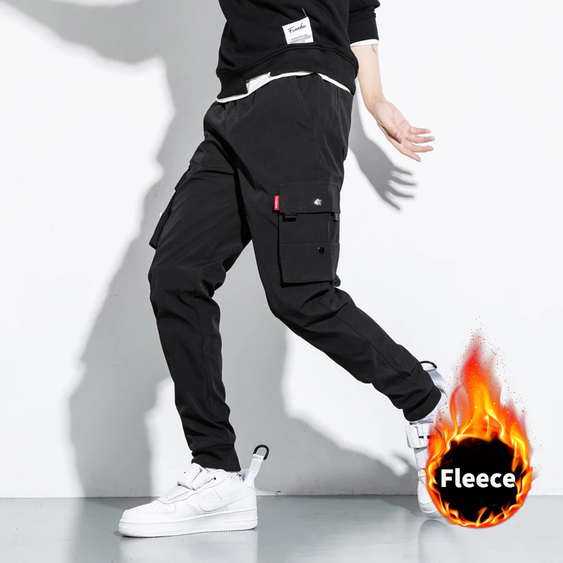 

2021 autumn and winter cargo pants men's Plush thickened fashion street slim fit Leggings large pants mens hip hop clothing 8XL