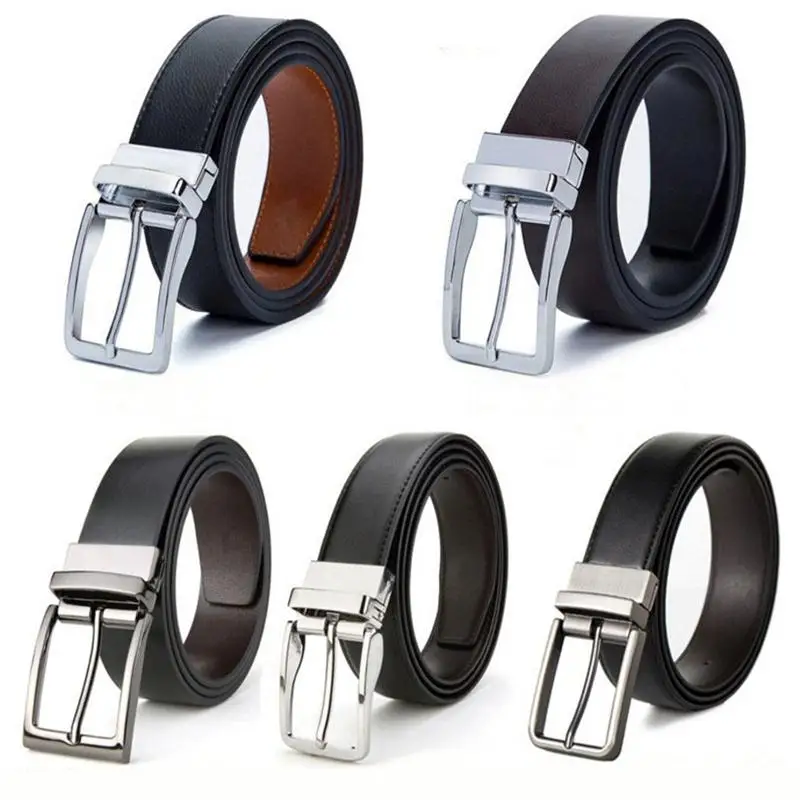 Double-sided Genuine Leather Men Belts Dress Belt Reversible High Quality Buckle Cowskin Casual Belts Business  Pin Belt Man