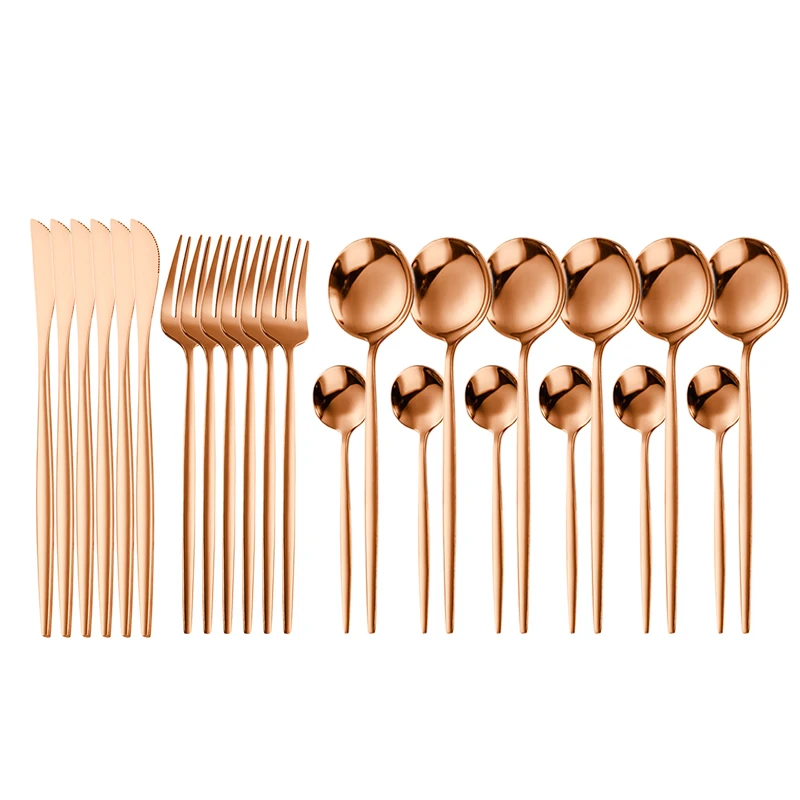 

24pcs Gold Dinnerware Set Stainless Steel Tableware Knife Fork Spoon Dinner Set Cutlery Coffee Spoon Dishwasher Flatware Set