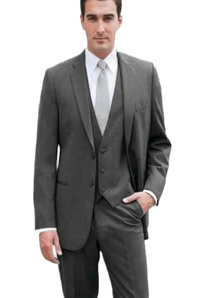 

Notch Lapel Grey 3Pcs Full Mens Wedding Suits Best Man Slim Fit Tuxedos Groomsman Jacket Vest Pants Custom Made Blazer Trousers