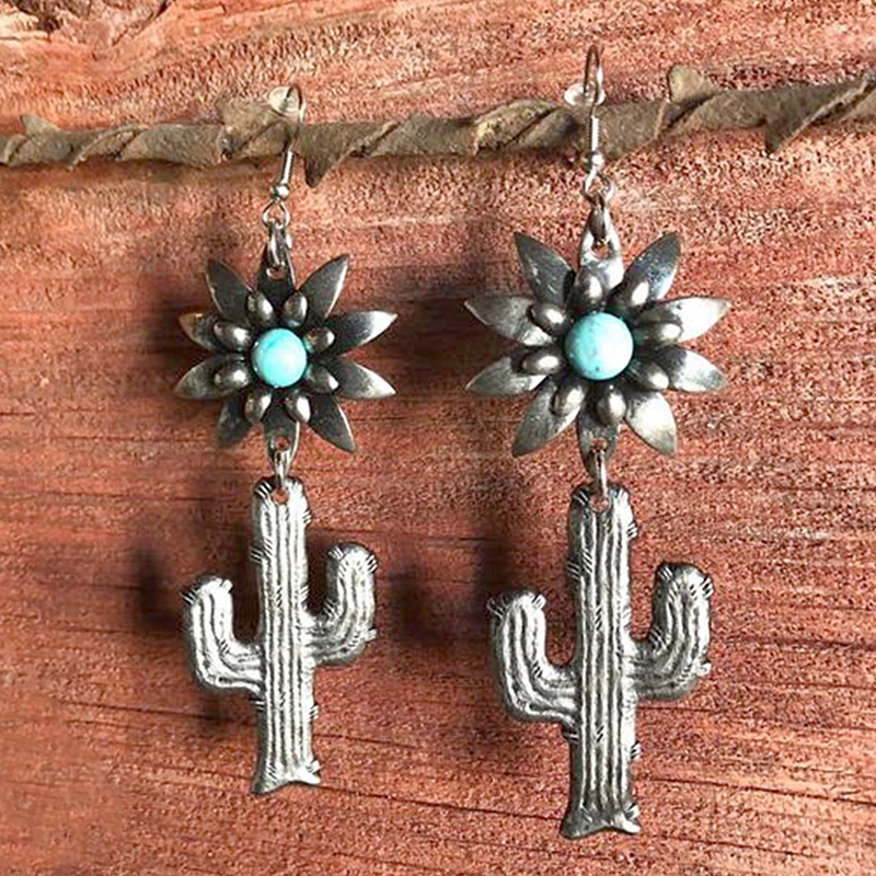 

Boho Cactus Flower Earrings for Women Retro Oorbellen 2019 Long Pendientes Sunflower Drop Earring Summer Brincos Jewelry