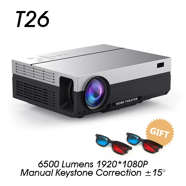ALSTON T26 серия Full HD 1080P проектор 6500 люмен Домашний кинотеатр HDMI VGA USB tv 3D T25 T26 проектор с подарком - Цвет: T26-black-1920x1080