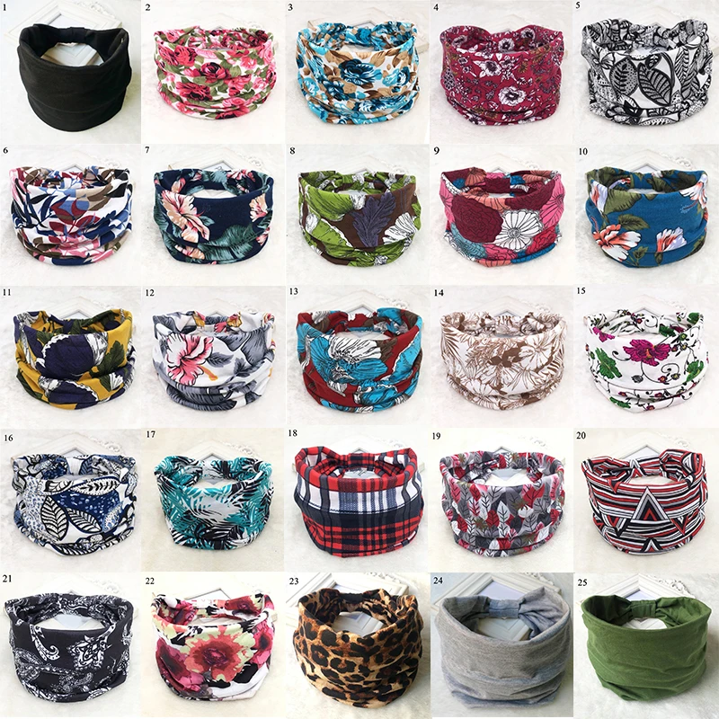 Женская хлопковая повязка на голову Boho богемные широкие повязки для волос тюрбан