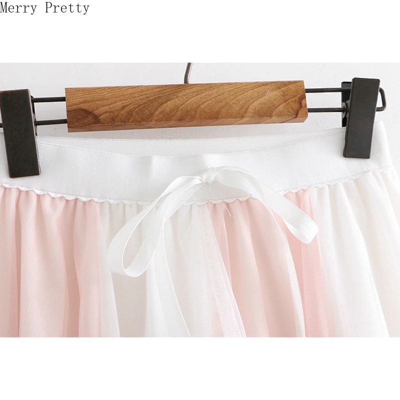 

Women Mesh Patchwork Mini Pleated Skirts Lace Up High Waist A-Line Skirt 2020 Spring Sweet Style Girl Elastic Waist Skirts