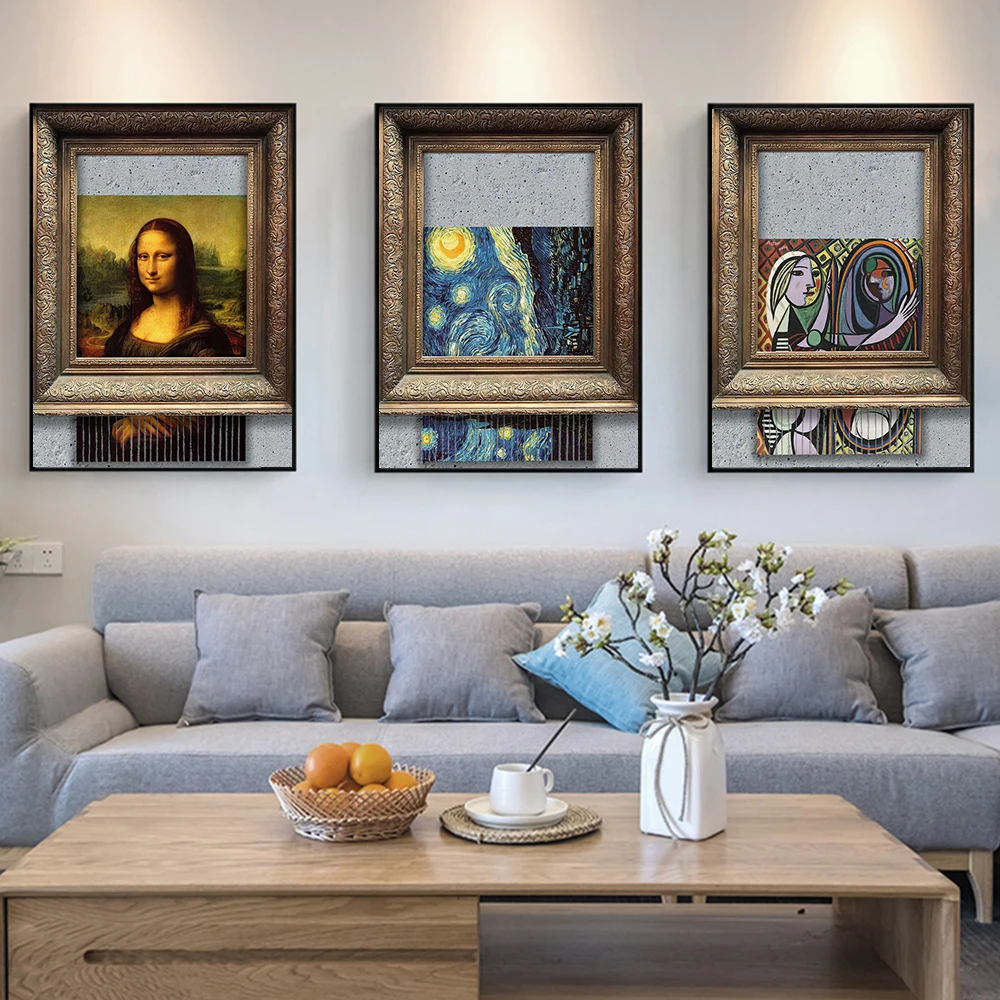 

Retro Abstract Mona Lisa Van Gogh Starry Sky Canvas Art Wall Paintings Living Room Decoration Nordic Posters and Prints Cuadros