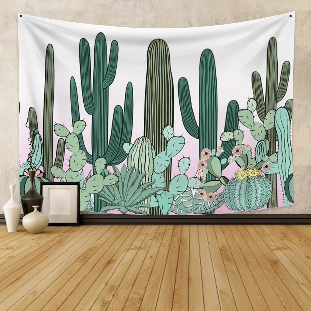 

Laeacco Green Cactus Tapestry Tropical Plant Wall Hanging Farmhouse Tapestries Tablecloth Bedspread Tenture Carpet