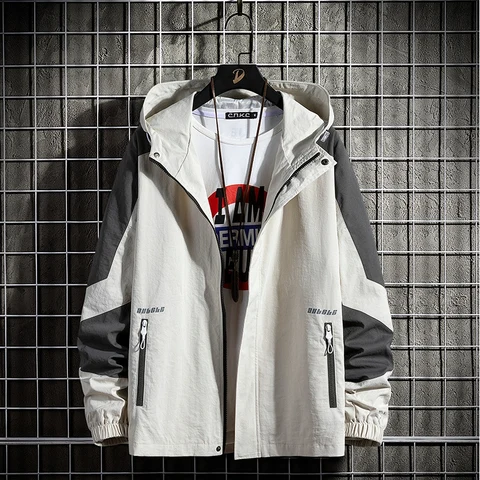 Мужская однотонная куртка с капюшоном, 2023, лоскутные ветровки, пальто на молнии, Японская уличная одежда, повседневные Черные куртки для мужчин